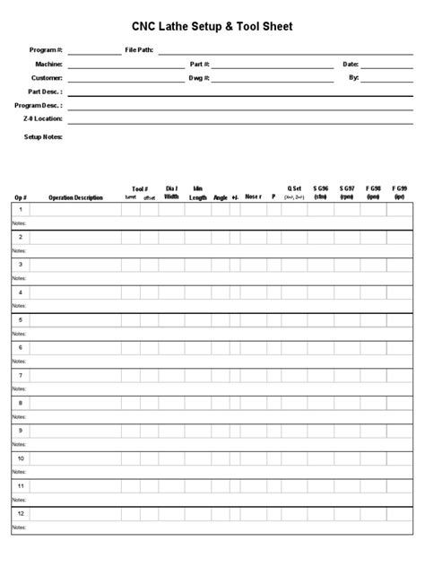 cnc machine setup|cnc lathe setup sheet.